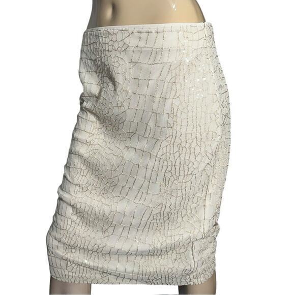 Donna Karan Dresses & Skirts - Donna Karan Womens Size M Cream Ivory Gold Sequin Stretchy Pencil Straight Skirt